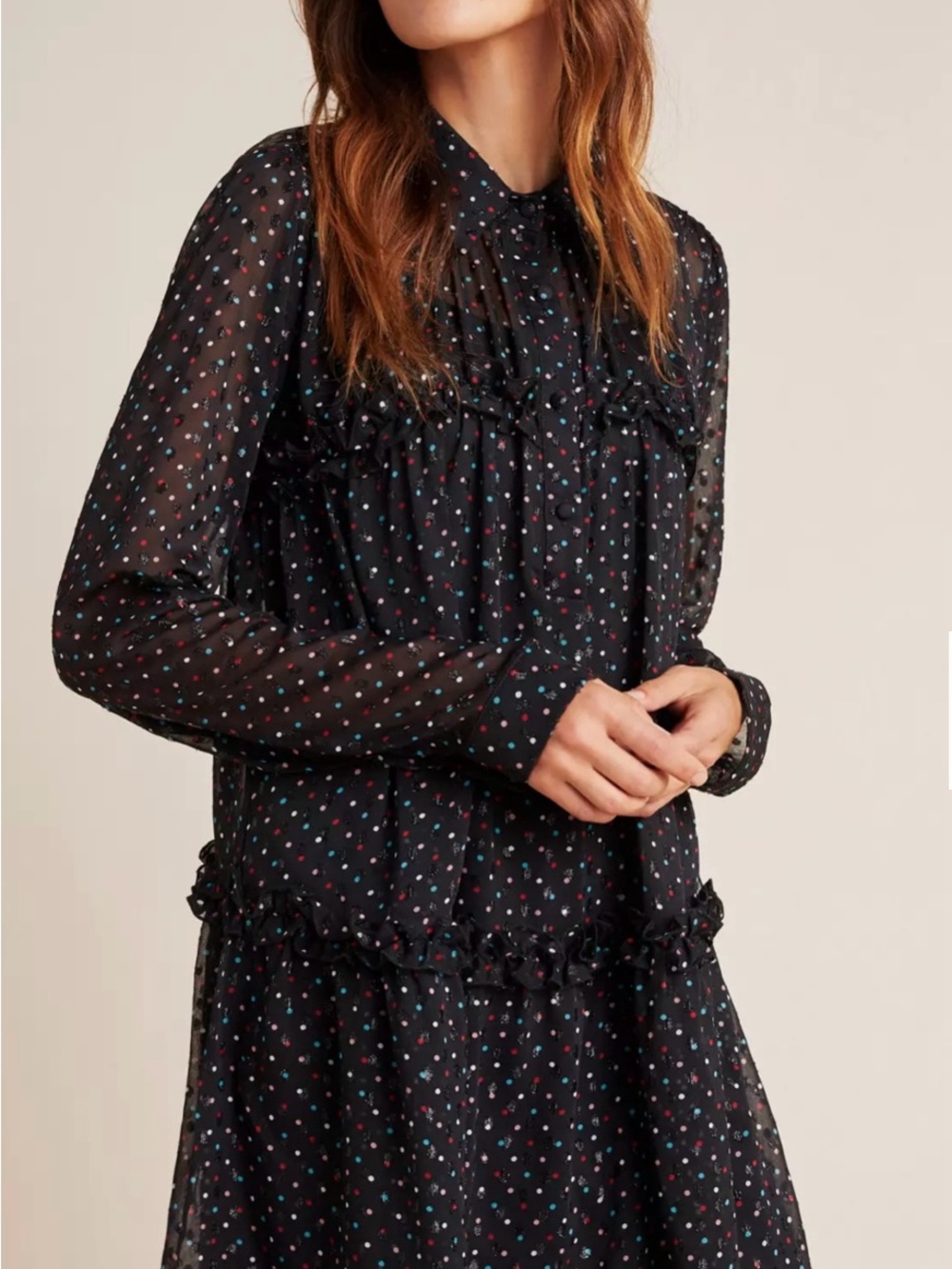 Anthropologie Black Mini Dress with Multicolor Polka Dots